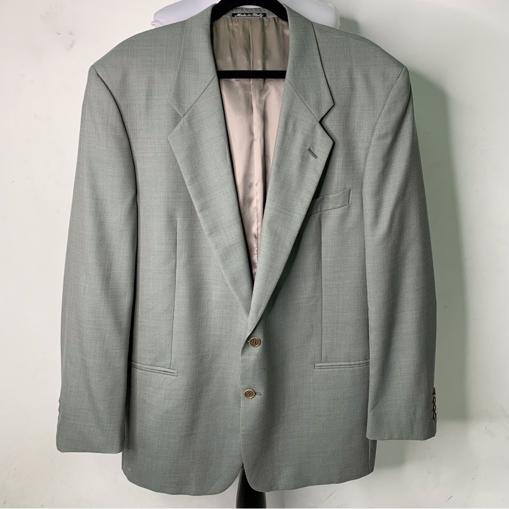 Vintage Valentino UOMO Men's Green Light Gray Blazer Jacket Size 44 Drop 6